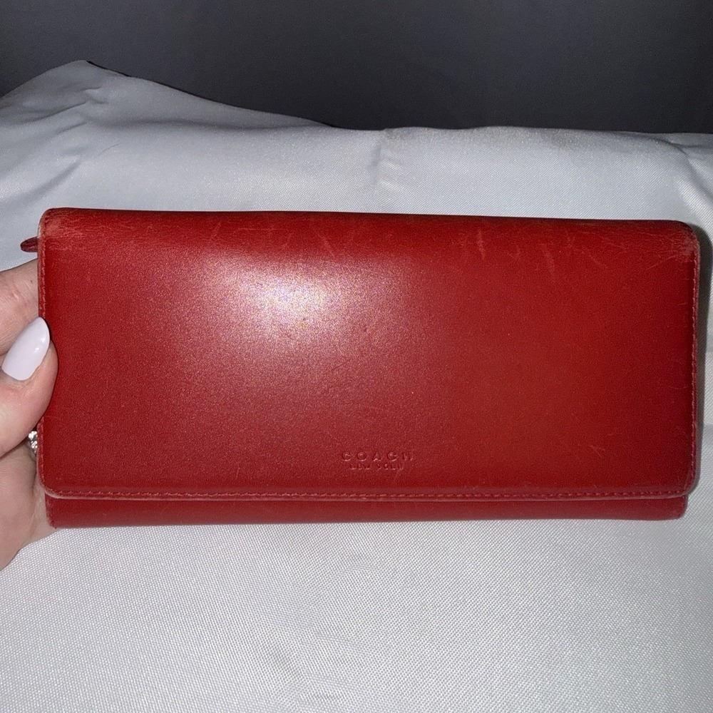 Coach Vintage Red Leather Bifold Credit Card Case Holder Wallet Made In Spain